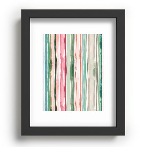 Ninola Design Botanic Retreat Watercolor Stripes Green Orange Red Recessed Framing Rectangle