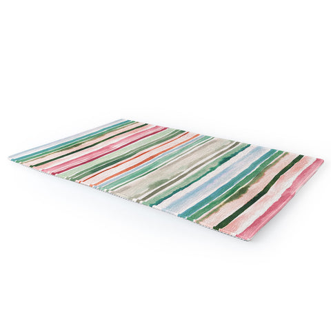 Ninola Design Botanic Retreat Watercolor Stripes Green Orange Red Area Rug