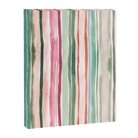 Ninola Design Botanic Retreat Watercolor Stripes Green Orange Red Art Canvas