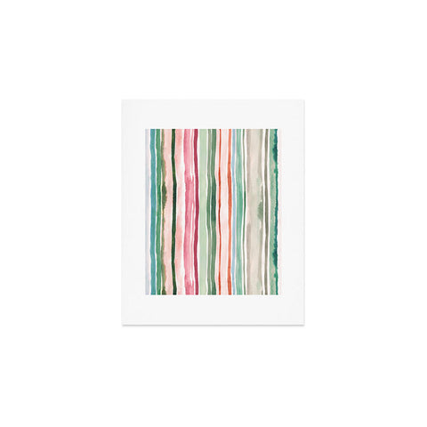 Ninola Design Botanic Retreat Watercolor Stripes Green Orange Red Art Print