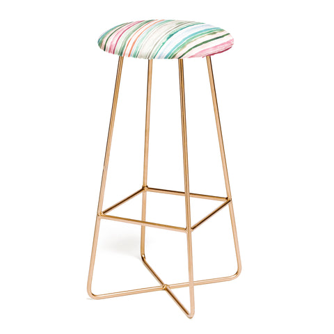 Ninola Design Botanic Retreat Watercolor Stripes Green Orange Red Bar Stool
