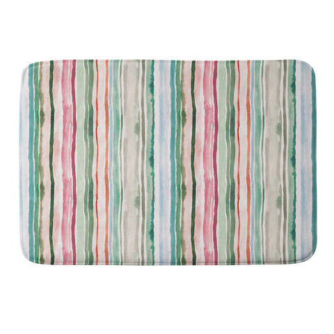 Ninola Design Botanic Retreat Watercolor Stripes Green Orange Red Memory Foam Bath Mat