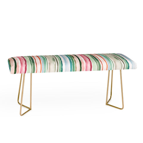 Ninola Design Botanic Retreat Watercolor Stripes Green Orange Red Bench