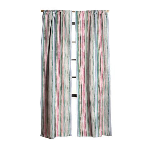 Ninola Design Botanic Retreat Watercolor Stripes Green Orange Red Blackout Window Curtain