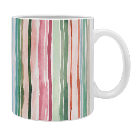Ninola Design Botanic Retreat Watercolor Stripes Green Orange Red Coffee Mug