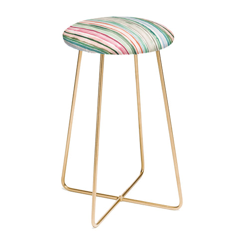 Ninola Design Botanic Retreat Watercolor Stripes Green Orange Red Counter Stool