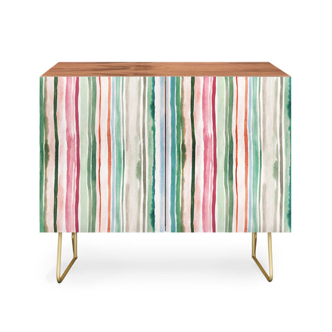 Ninola Design Botanic Retreat Watercolor Stripes Green Orange Red Credenza