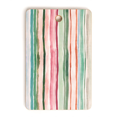 Ninola Design Botanic Retreat Watercolor Stripes Green Orange Red Cutting Board Rectangle