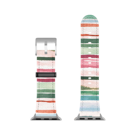 Ninola Design Botanic Retreat Watercolor Stripes Green Orange Red Apple Watch Band
