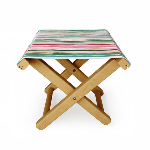 Ninola Design Botanic Retreat Watercolor Stripes Green Orange Red Folding Stool