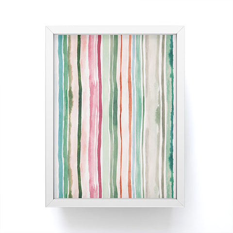 Ninola Design Botanic Retreat Watercolor Stripes Green Orange Red Framed Mini Art Print