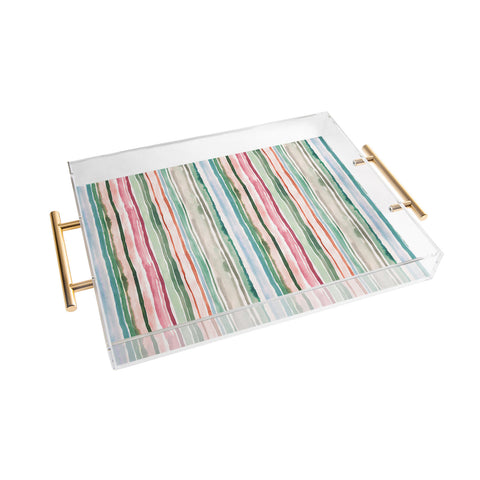 Ninola Design Botanic Retreat Watercolor Stripes Green Orange Red Acrylic Tray