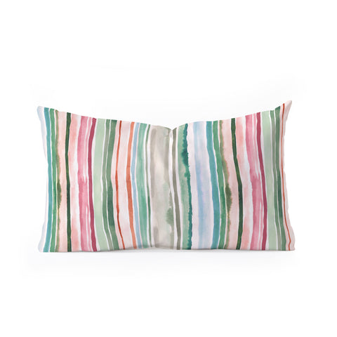 Ninola Design Botanic Retreat Watercolor Stripes Green Orange Red Oblong Throw Pillow