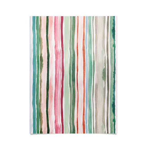 Ninola Design Botanic Retreat Watercolor Stripes Green Orange Red Poster