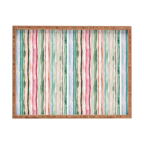 Ninola Design Botanic Retreat Watercolor Stripes Green Orange Red Rectangular Tray