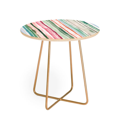 Ninola Design Botanic Retreat Watercolor Stripes Green Orange Red Round Side Table