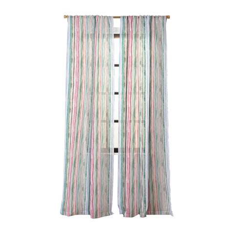 Ninola Design Botanic Retreat Watercolor Stripes Green Orange Red Sheer Window Curtain