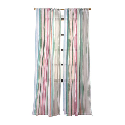 Ninola Design Botanic Retreat Watercolor Stripes Green Orange Red Sheer Non Repeat