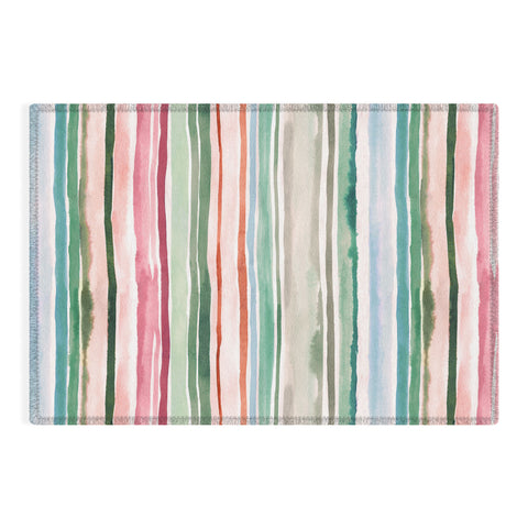 Ninola Design Botanic Retreat Watercolor Stripes Green Orange Red Outdoor Rug