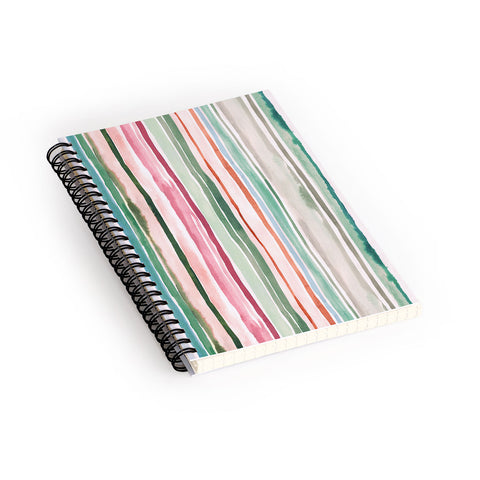 Ninola Design Botanic Retreat Watercolor Stripes Green Orange Red Spiral Notebook