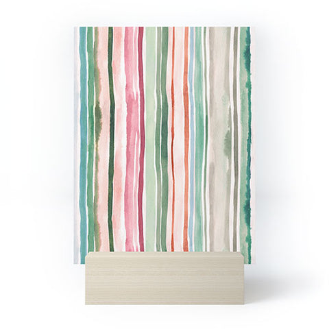 Ninola Design Botanic Retreat Watercolor Stripes Green Orange Red Mini Art Print