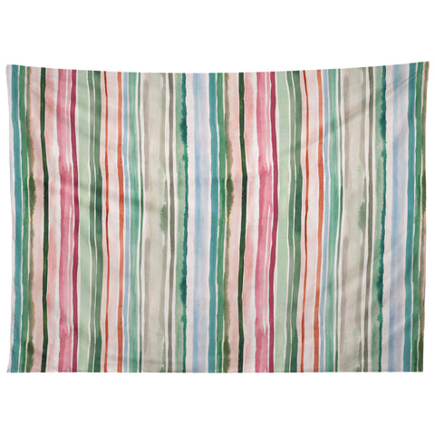 Ninola Design Botanic Retreat Watercolor Stripes Green Orange Red Tapestry