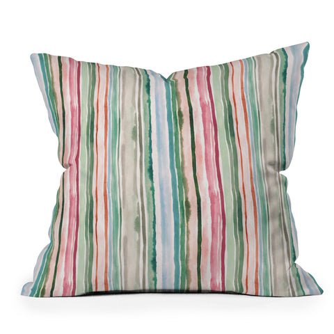Ninola Design Botanic Retreat Watercolor Stripes Green Orange Red Throw Pillow