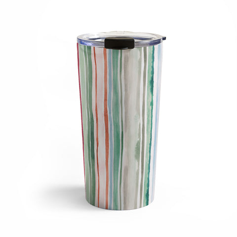 Ninola Design Botanic Retreat Watercolor Stripes Green Orange Red Travel Mug