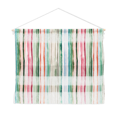 Ninola Design Botanic Retreat Watercolor Stripes Green Orange Red Wall Hanging Landscape