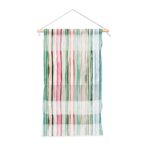 Ninola Design Botanic Retreat Watercolor Stripes Green Orange Red Wall Hanging Portrait