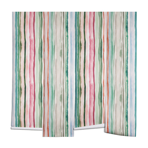 Ninola Design Botanic Retreat Watercolor Stripes Green Orange Red Wall Mural