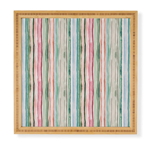 Ninola Design Botanic Retreat Watercolor Stripes Green Orange Red Framed Wall Art