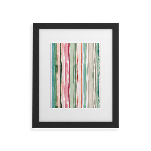 Ninola Design Botanic Retreat Watercolor Stripes Green Orange Red Framed Art Print