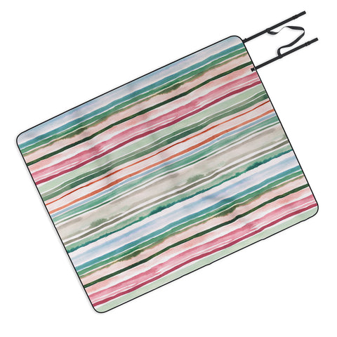 Ninola Design Botanic Retreat Watercolor Stripes Green Orange Red Picnic Blanket