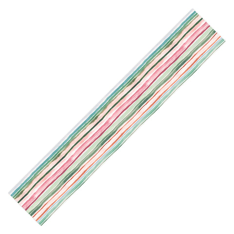 Ninola Design Botanic Retreat Watercolor Stripes Green Orange Red Table Runner