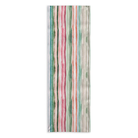 Ninola Design Botanic Retreat Watercolor Stripes Green Orange Red Yoga Towel