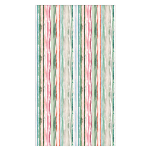 Ninola Design Botanic Retreat Watercolor Stripes Green Orange Red Tablecloth