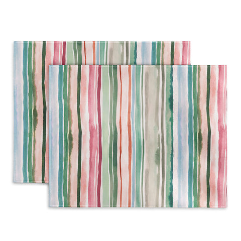 Ninola Design Botanic Retreat Watercolor Stripes Green Orange Red Placemat