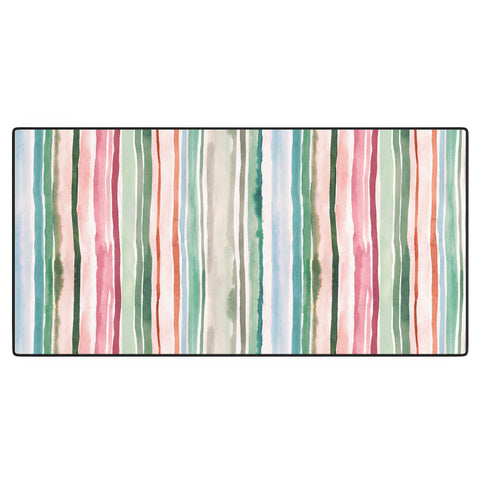 Ninola Design Botanic Retreat Watercolor Stripes Green Orange Red Desk Mat