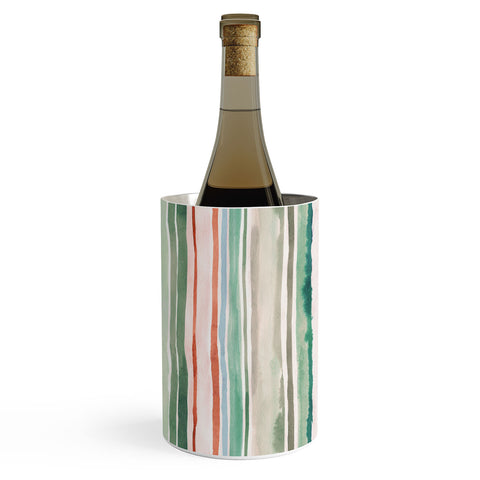 Ninola Design Botanic Retreat Watercolor Stripes Green Orange Red Wine Chiller