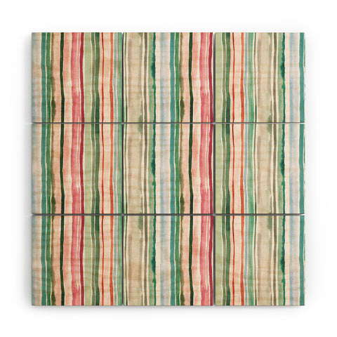 Ninola Design Botanic Retreat Watercolor Stripes Green Orange Red Wood Wall Mural