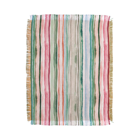 Ninola Design Botanic Retreat Watercolor Stripes Green Orange Red Throw Blanket
