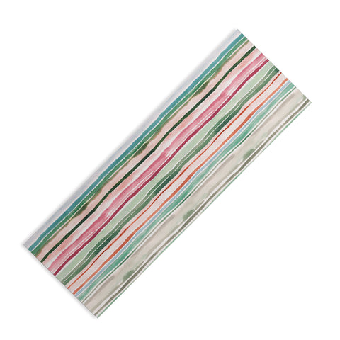 Ninola Design Botanic Retreat Watercolor Stripes Green Orange Red Yoga Mat