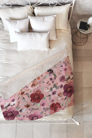Ninola Design Bountiful bouquet Pink Romance Fleece Throw Blanket