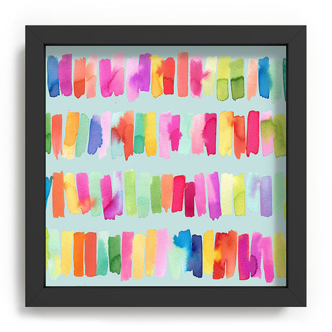Ninola Design Brushstrokes Colorful Stripes Blue Recessed Framing Square