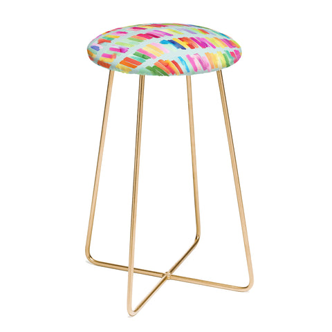 Ninola Design Brushstrokes Colorful Stripes Blue Counter Stool