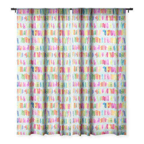 Ninola Design Brushstrokes Colorful Stripes Blue Sheer Window Curtain