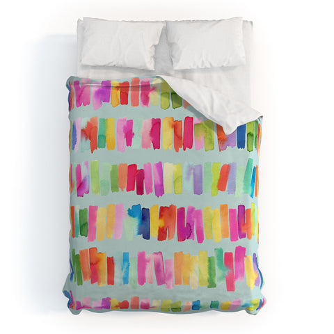 Ninola Design Brushstrokes Colorful Stripes Blue Duvet Cover