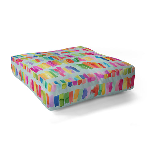 Ninola Design Brushstrokes Colorful Stripes Blue Floor Pillow Square