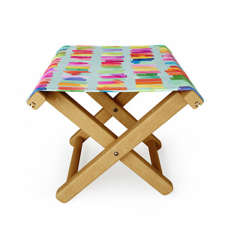 Ninola Design Brushstrokes Colorful Stripes Blue Folding Stool